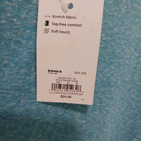 Apt 9 Mens Blue Long Sleeve Shirt Size 3XB Crewneck Shirt Big and Tall - Picture 4 of 5